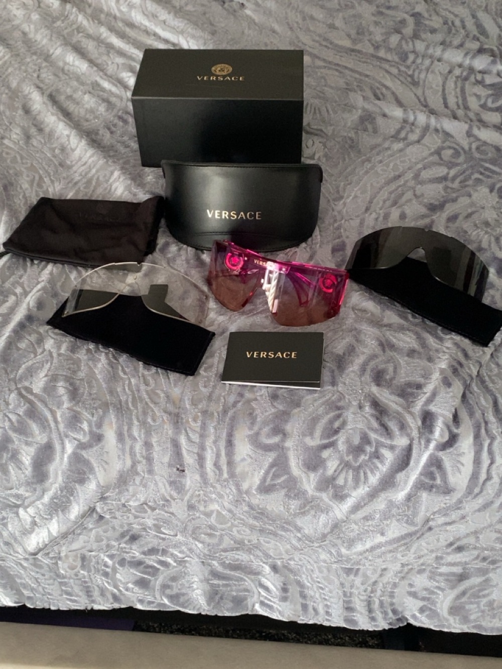 Versace Women's Pink Shield Sunglasses with Mirror Gradient Lenses
